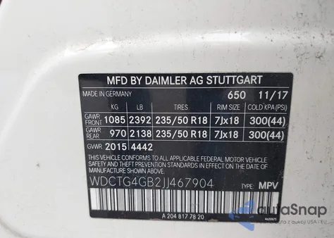 2018 Mercedes-Benz Gla 250 4Matic из США, поврежденный, VIN WDCTG4GB2JJ467904